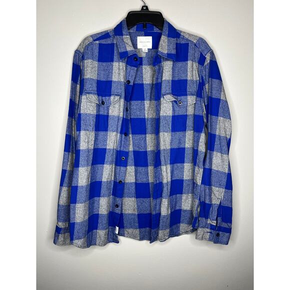American Eagle Men’s Blue Plaid Seriously Soft Flannel Shirt Size Large - Picture 2 of 5